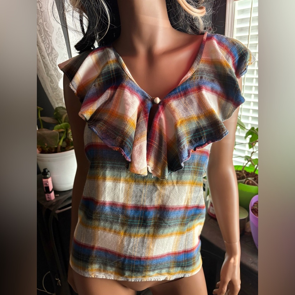 Vintage ‘Jessie’ Plaid Sleeveless Bib Top (S)